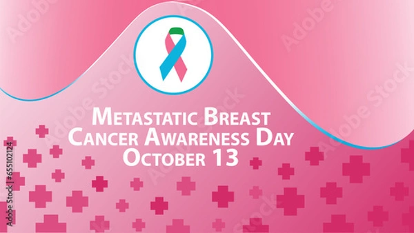 Fototapeta Metastatic Breast Cancer Awareness Day vector banner design with geometric shapes and vibrant colors on a horizontal background. Happy Metastatic Breast Cancer Awareness Day modern minimal poster.