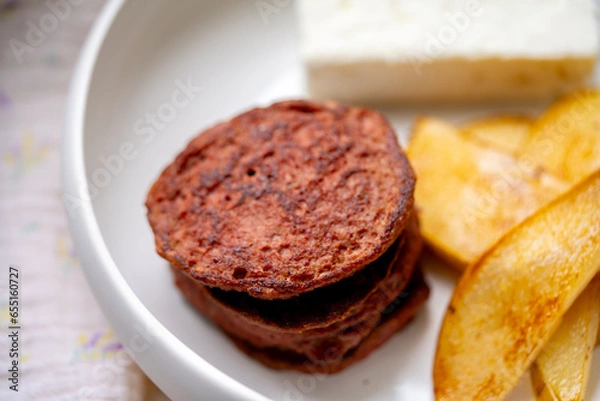 Obraz Food is on the table. Lunch on the windowsill. Breakfast by the window. Cutlets