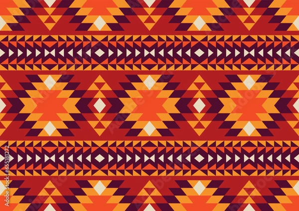 Fototapeta abstract ethnic seamless pattern, geometric shape background, red, yellow and orange colors, design templates for wallpaper, clothing, carpet, wrapping, textile, fabric