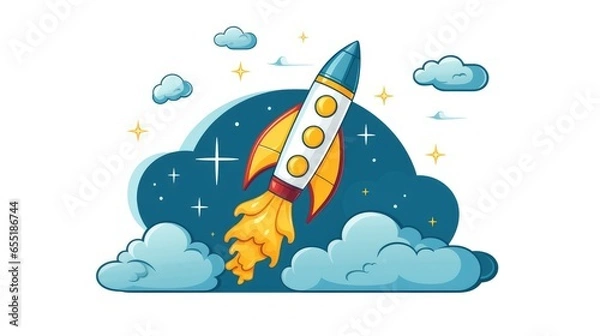 Fototapeta Moon Rocket Illustration - Vector Illustration of Rocket Flying on the Moon in Flat Style on White Background - generative AI