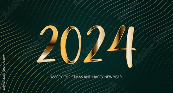 Obraz 2024 Happy New Year and Merry Christmas Abstract shiny color gold wave design element
