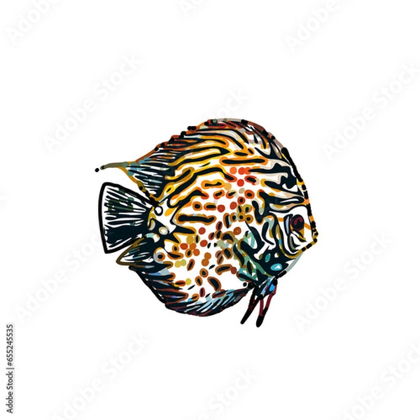 Fototapeta Color sketch of ornamental fish with a transparent background to learn coloring and logo elements