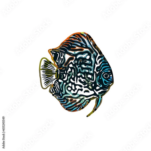 Fototapeta Color sketch of ornamental fish with a transparent background to learn coloring and logo elements