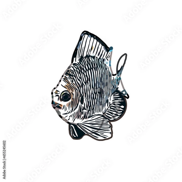 Fototapeta Color sketch of ornamental fish with a transparent background to learn coloring and logo elements