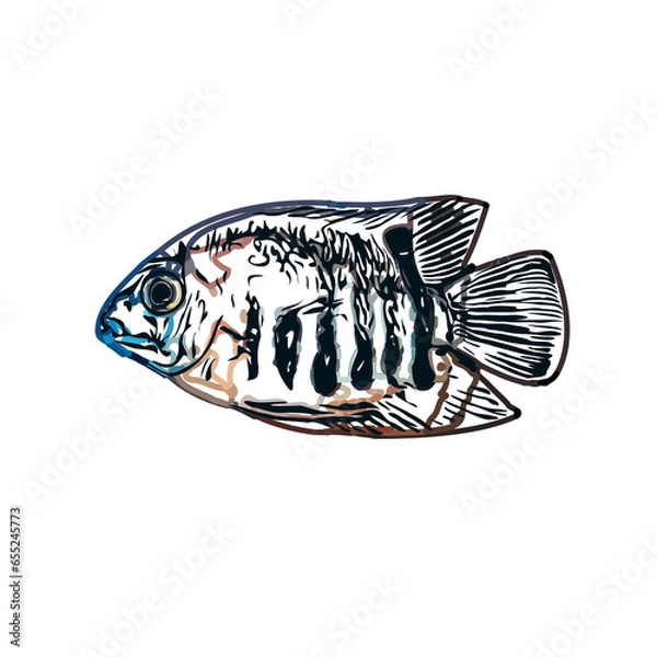 Fototapeta Color sketch of ornamental fish with a transparent background to learn coloring and logo elements
