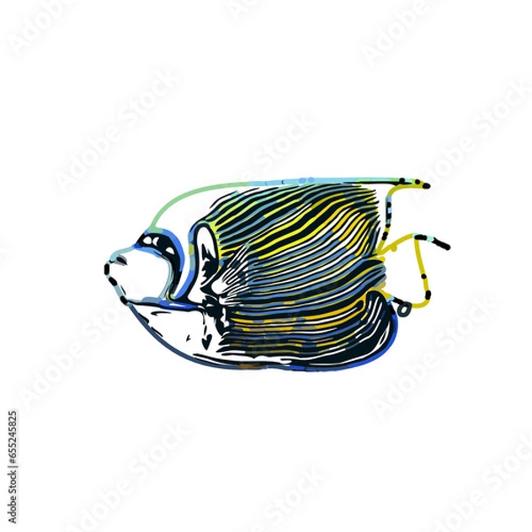 Fototapeta Color sketch of ornamental fish with a transparent background to learn coloring and logo elements