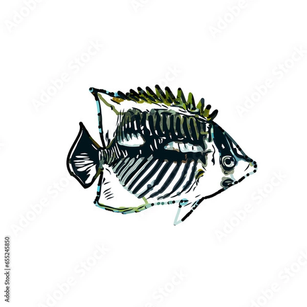 Fototapeta Color sketch of ornamental fish with a transparent background to learn coloring and logo elements