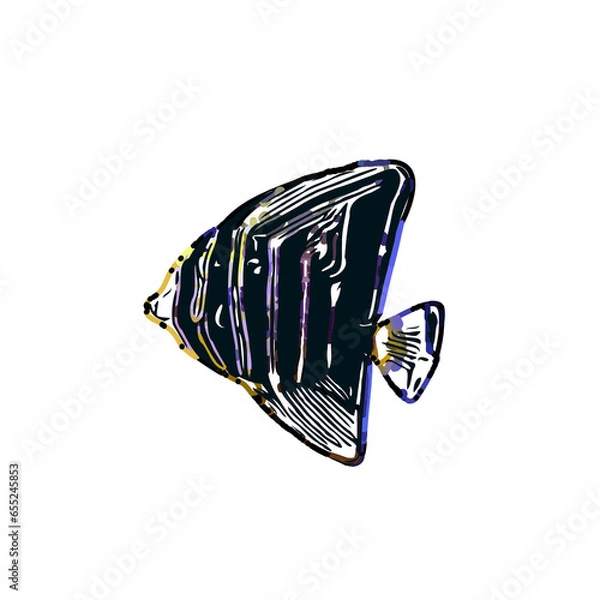 Fototapeta Color sketch of ornamental fish with a transparent background to learn coloring and logo elements