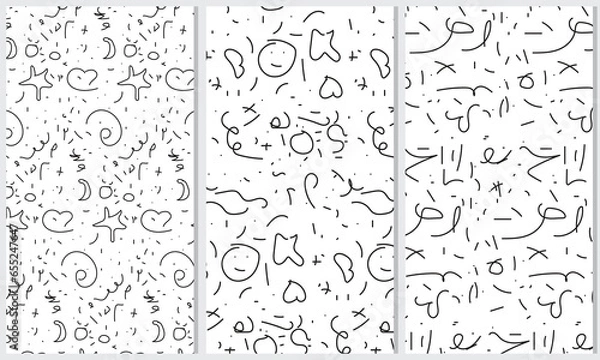 Obraz Fun Color Black line abstract doodle set seamless pattern, Creative minimalist style art background for children or trendy design with basic shapes. Simple childish scribble backdrop