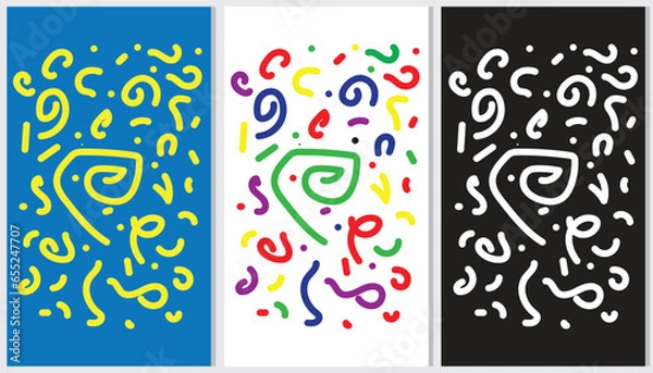 Obraz Set of fun colorful line doodle seamless pattern. Creative abstract art background