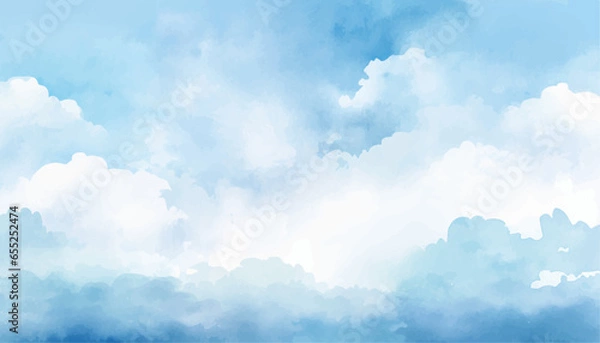Obraz Abstract blue winter watercolor background. Sky pattern with snow. Light blue watercolour paper texture background