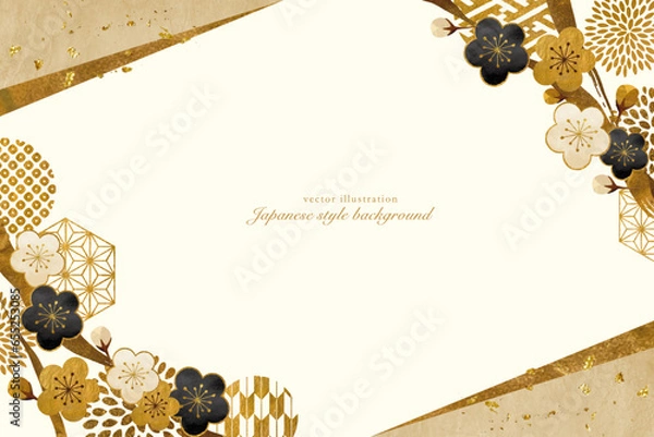 Obraz ゴールドの龍と干支の筆文字のシルエット素材