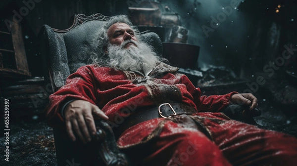 Fototapeta Festive Fatigue: Santa Claus Takes a Break After Christmas, Generative AI