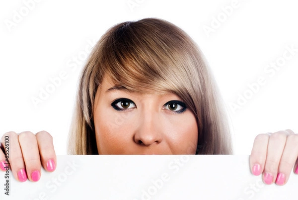 Obraz Attractive girl holding blank sheet