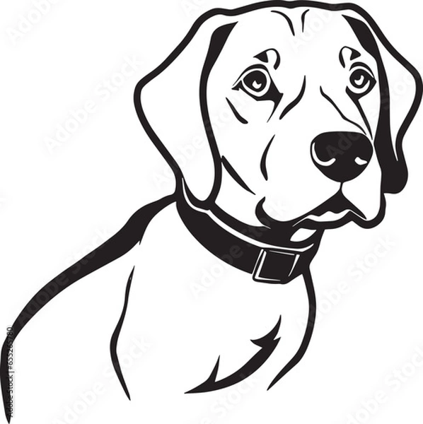 Obraz An illustration of a cute black-and-white puppy, possibly a beagle, pointer or cop dog, made in monochrome	
