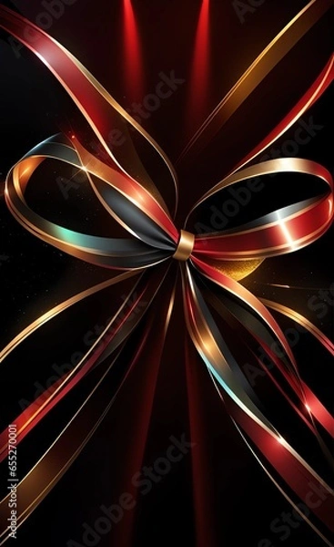 Fototapeta Bright gift bow on black background - AI generative art