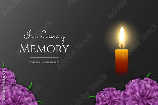 Fototapeta In loving memory template for the loved ones , illustrated background with a black strip and candles 