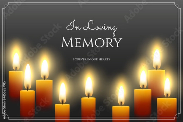Fototapeta In loving memory template for the loved ones , illustrated background with a black strip and candles 