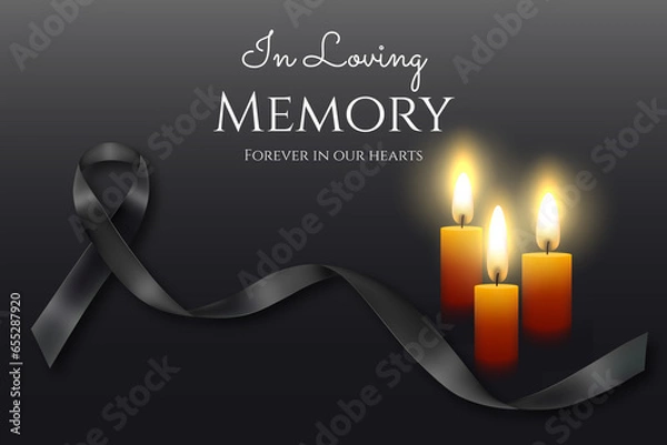 Fototapeta In loving memory template for the loved ones , illustrated background with a black strip and candles 
