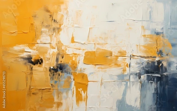 Fototapeta Abstract painting background in bold palette knife style with yellow color gradient