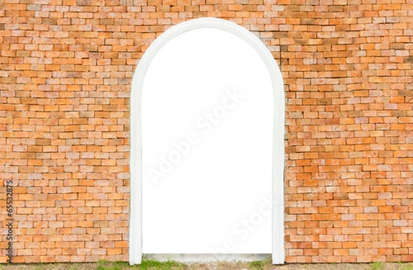 Fototapeta Empty white space of door on wall brick in horizontal