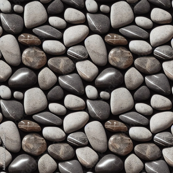 Fototapeta Seastones seamless pattern. Polished rounded pebbles repeating background. 