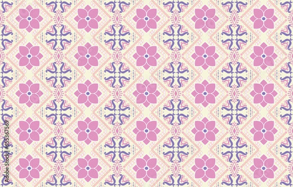 Fototapeta Geometric ethnic oriental pattern traditional Design for background,carpet,wallpaper,clothing,wrapping,Batik,fabric,Vector embroidery style.