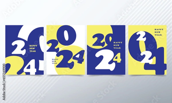 Fototapeta  2024 Year Set Numbers. Happy New Year 2024 and Merry Christmas. Abstract Vector Illustration for the New Year for Banner, Poster and Card. 