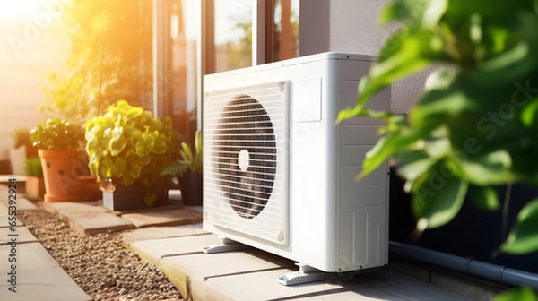 Fototapeta Modern, energy efficient air conditioning, energy saving solution in the backyard