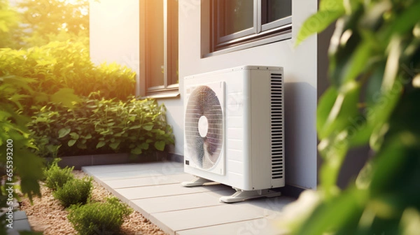 Fototapeta Modern, energy efficient air conditioning, energy saving solution in the backyard