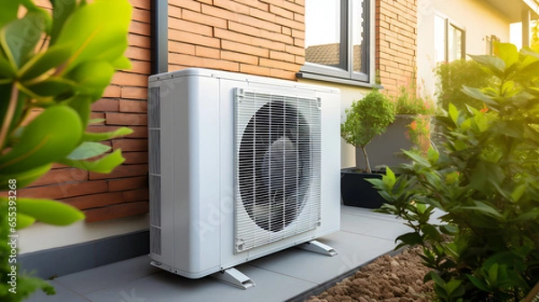 Fototapeta Modern, energy efficient air conditioning, energy saving solution in the backyard