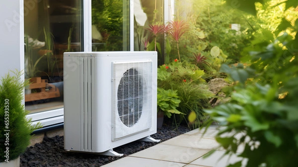 Fototapeta Modern, energy efficient air conditioning, energy saving solution in the backyard