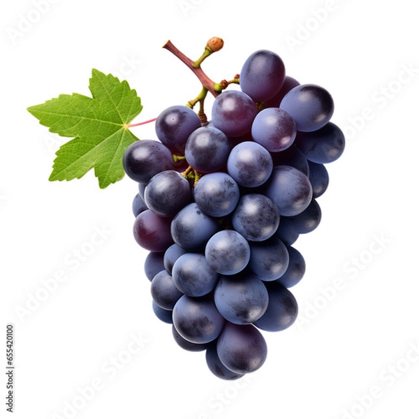 Obraz bunch of blue grapes isolated on white background, ai generated