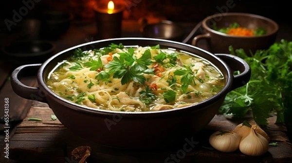 Fototapeta vegetable soup with meat