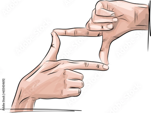 Fototapeta Hand drawn sketch of realistic womens hands, frame with hands