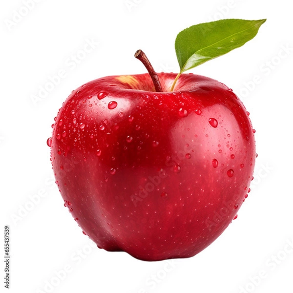 Obraz ripe liquid red apple with water drops isolated on white background, ai generated
