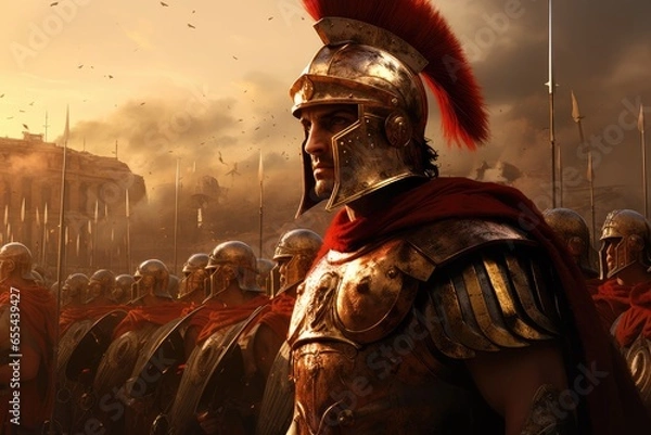 Obraz Roman centurion with Roman soldiers and smoke in the background