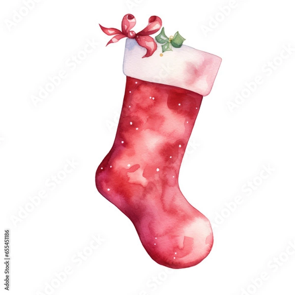 Fototapeta Christmas stockings, sock, watercolour illustration. clipart for design. Christmas elements. isolated on transparent background. Generative ai.