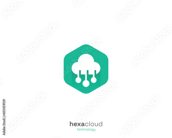 Obraz Modern hexagon with cloud technology logo
