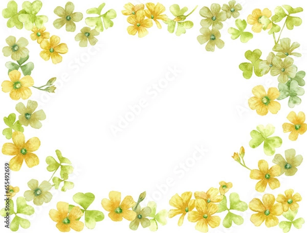 Fototapeta 可愛らしいカタバミの水彩背景フレーム