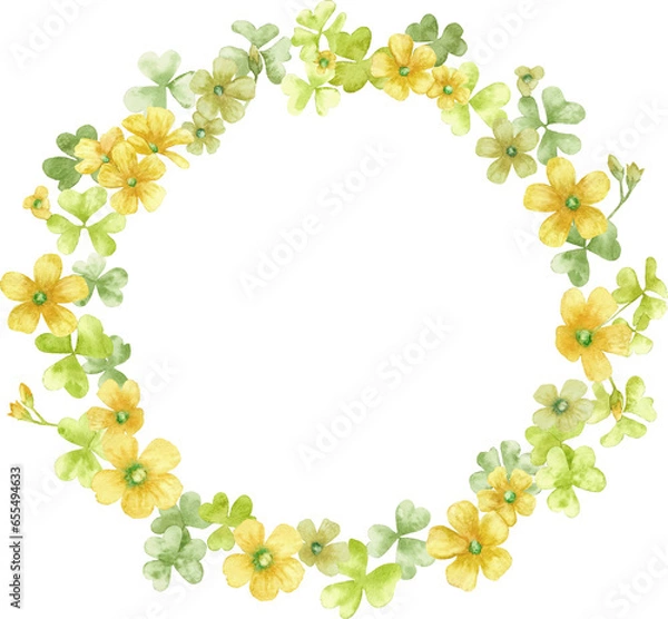 Fototapeta きれいなカタバミの水彩フレーム素材