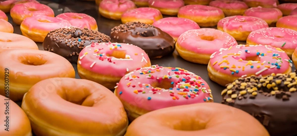 Obraz 並んだたくさんのドーナツ