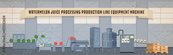 Obraz Vector Watermelon Juice Processing Production Line Equipment Machine