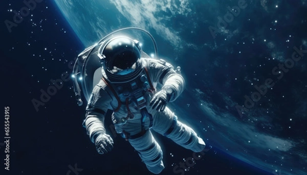 Fototapeta Astronaut floating gracefully in the serene vastness of outer space