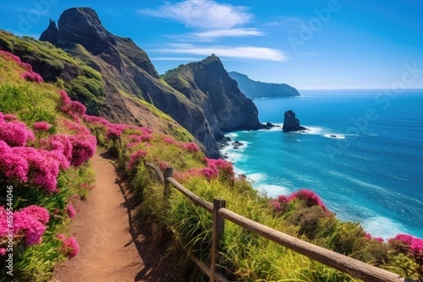 Obraz Beautiful flowers in the nature in the Madeira Islands, Portugal. Generative ai