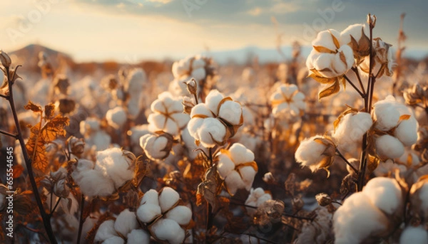Fototapeta Golden cotton fields, a testament to agricultural abundance and hard work