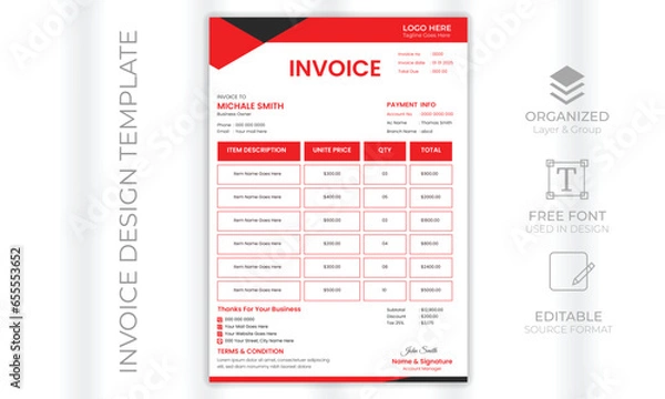 Fototapeta Minimal Corporate Business Invoice design template vector illustration bill form price invoice