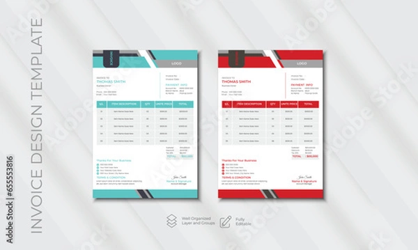Obraz Minimal Corporate Business Invoice design template vector illustration bill form price invoice