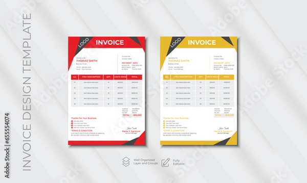 Obraz Minimal Corporate Business Invoice design template vector illustration bill form price invoice
