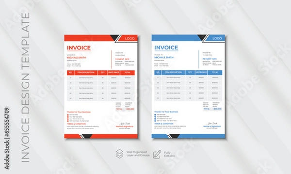 Fototapeta Minimal Corporate Business Invoice design template vector illustration bill form price invoice